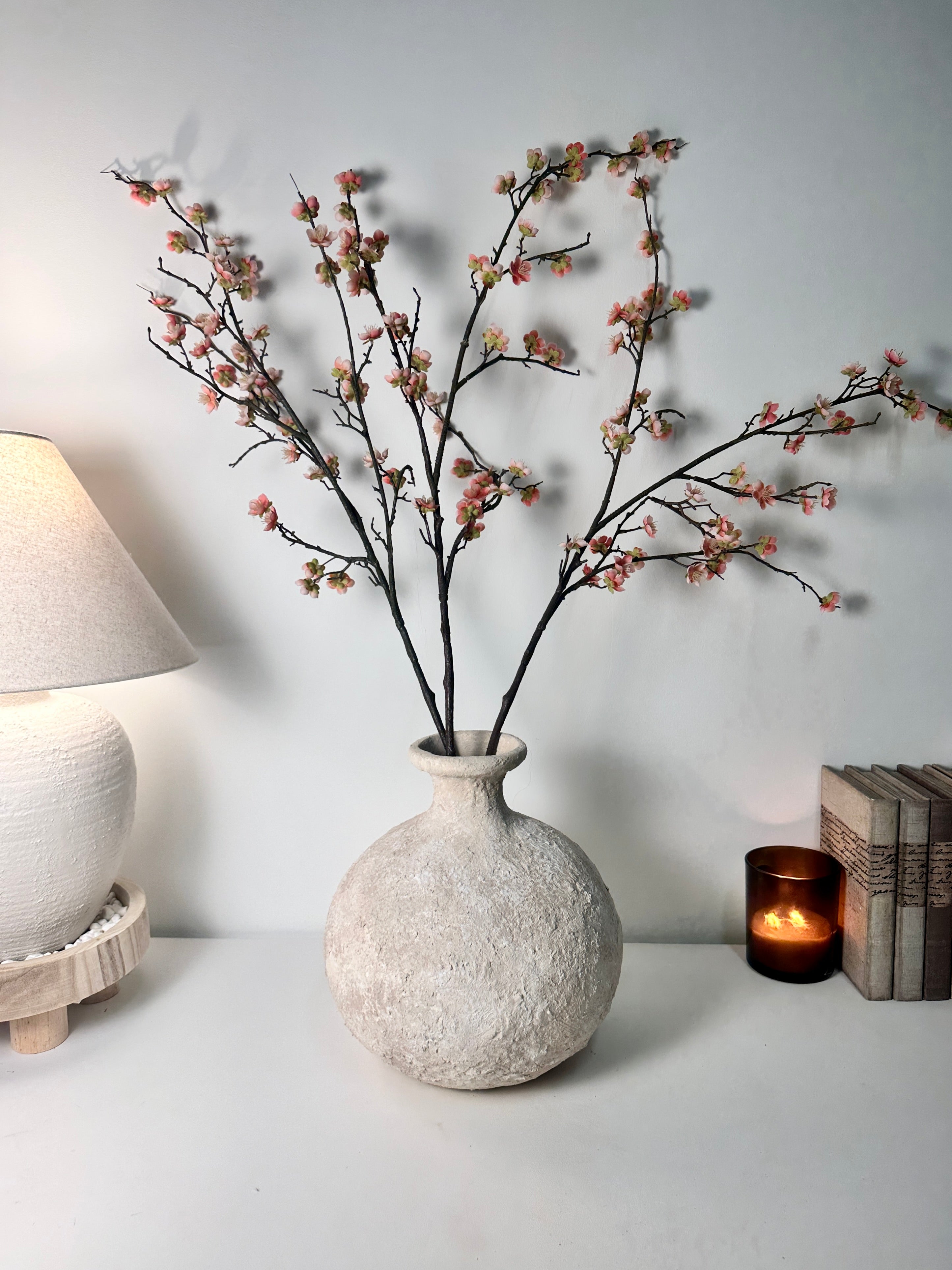Rustic Hand-Painted Ceramic Round Bottle Vase 12" tall - Cream Sand Wash