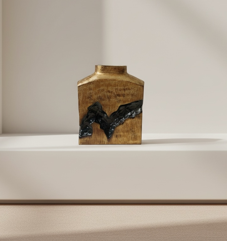 Sculptural Metal Bronze Black Tree Style Vase