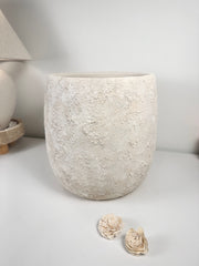 Minimalist Textured Hand-painted Ceramic Planter 12.5"" tall - off white washed
