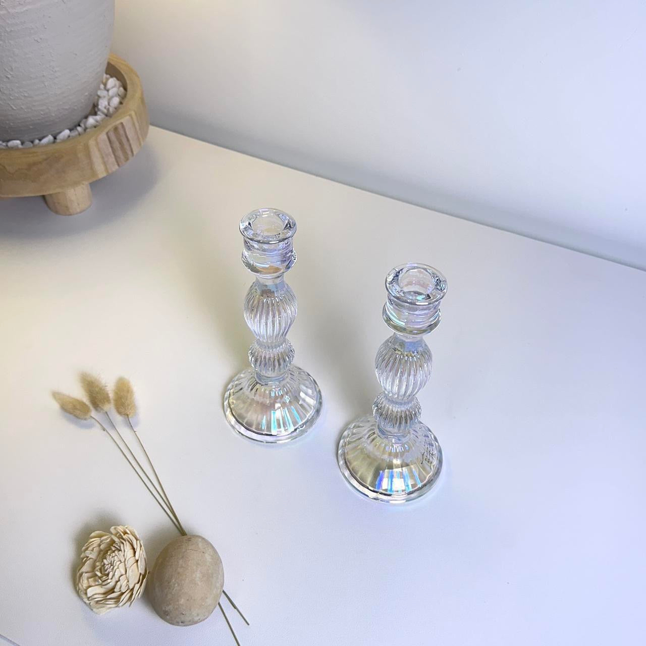 Elegant Iridescent Candle Holder Set of 2