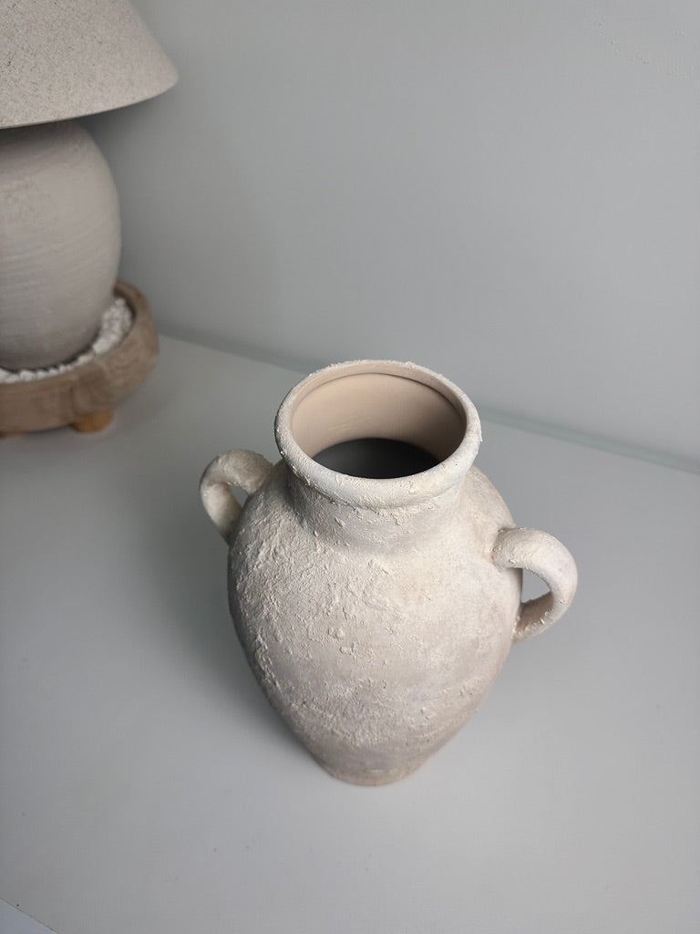 Minimalist Roman Style Textured Hand-painted Ceramic Vase 12" tall - cream/off-white