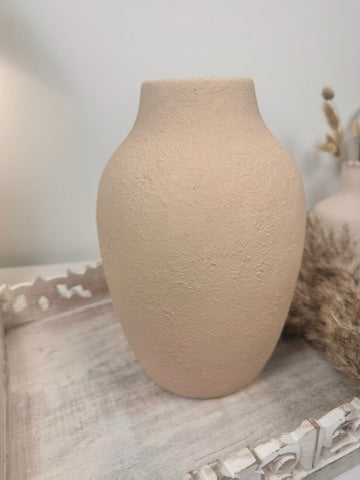 Minimalist Textured and Hand-Painted Ceramic Vase 10.5" tall -  Sand Tan