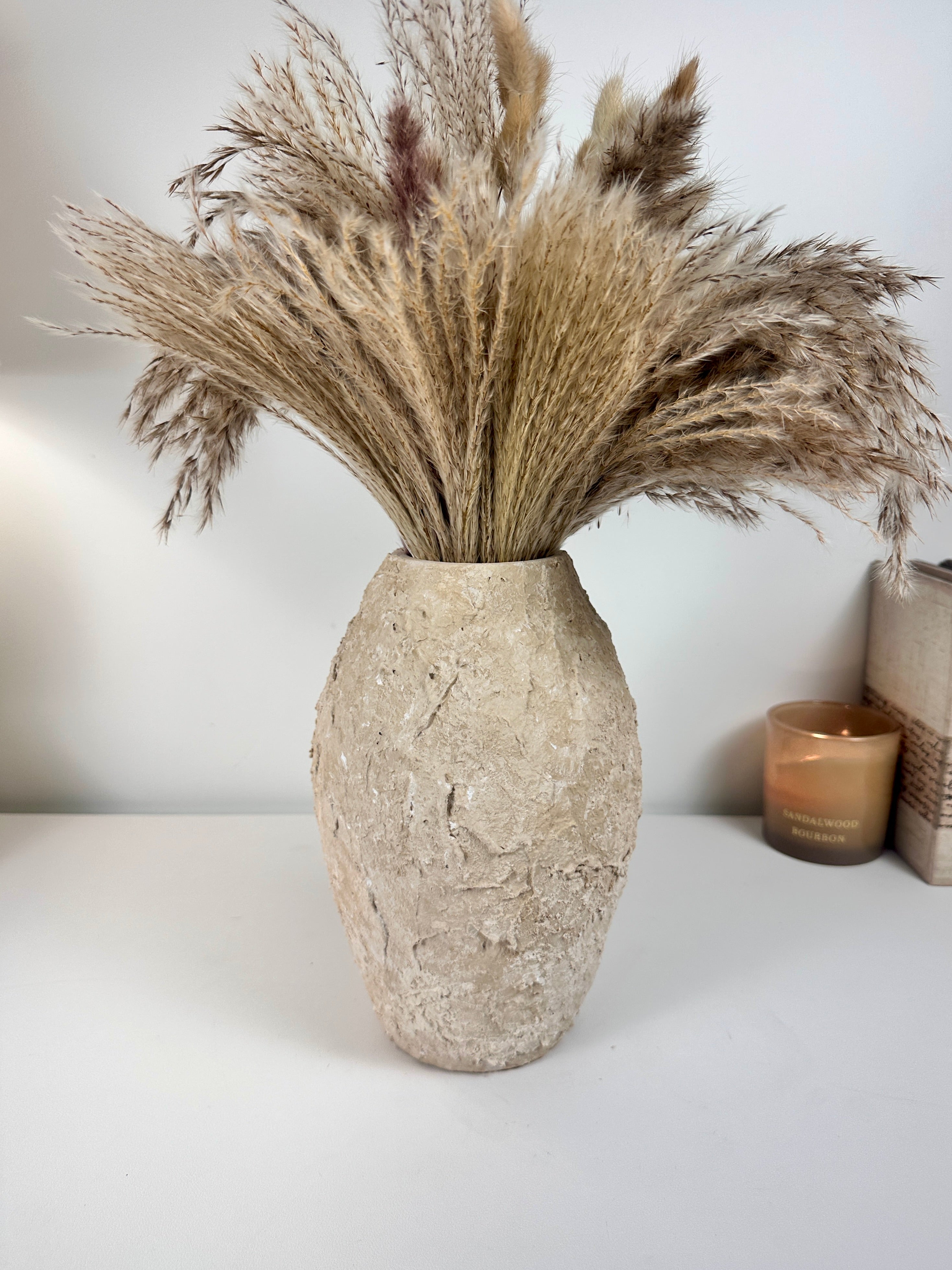 Rustic Minimalist Textured Hand-painted 10.5" tall - Beige Tan washed