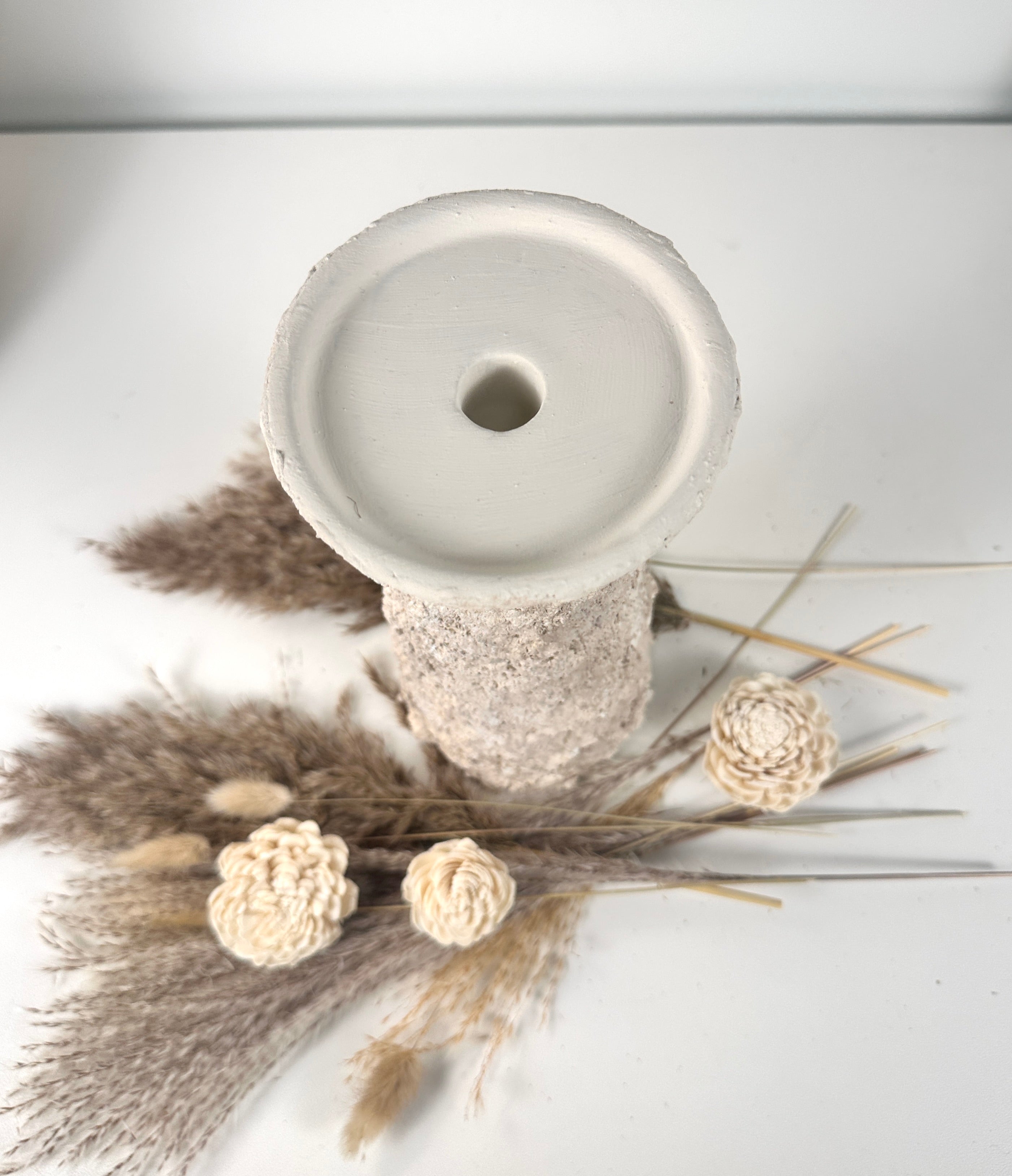 10'5  Minimalist Abstract Textured Candle Holder for Candlestick and Pillar Candle 10'5 tall - Cream wash