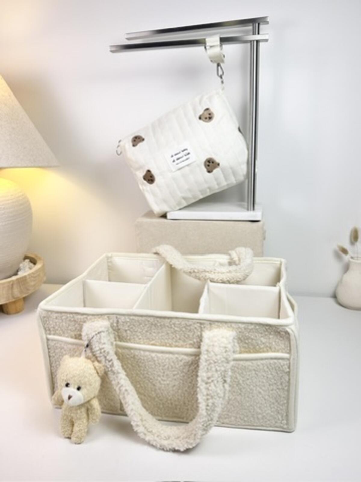 Set of 2 Pouch Bag One Handle and Caddy Diaper Bag for Baby Essentials - Cream