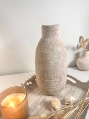 Rustic Hand-Painted/Textured Ceramic Vase 12” tall - beige washed