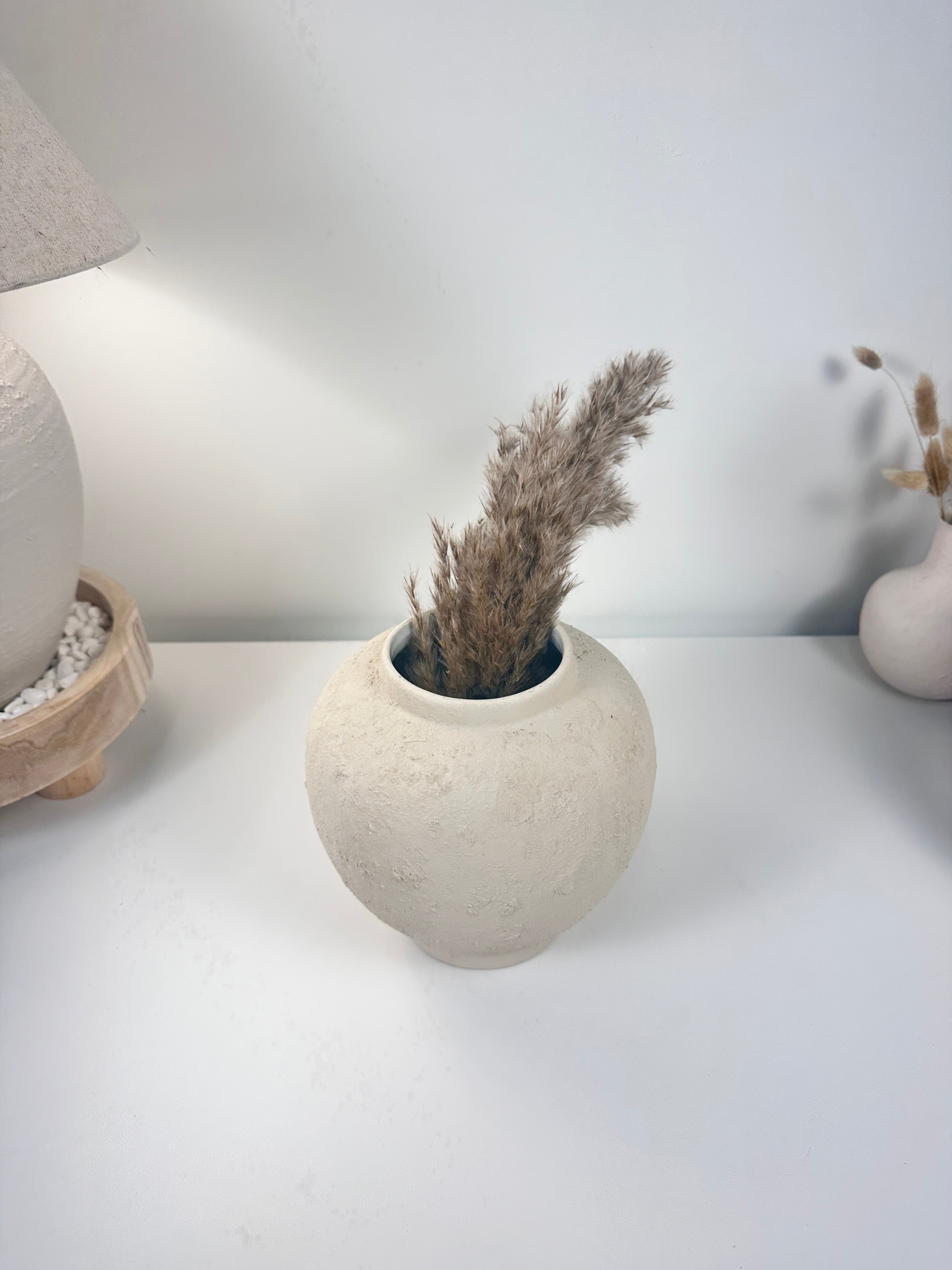 Minimalist Hand-Painted Textured Vase - French Linen Beige color 7.5” tall
