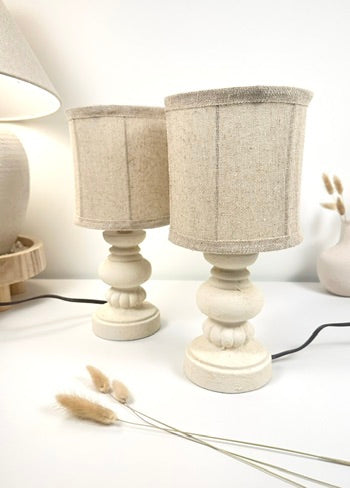 Minimalist Set of 2 Small Desk Lamp Cream Textured  12.5" tall (base 4x4")