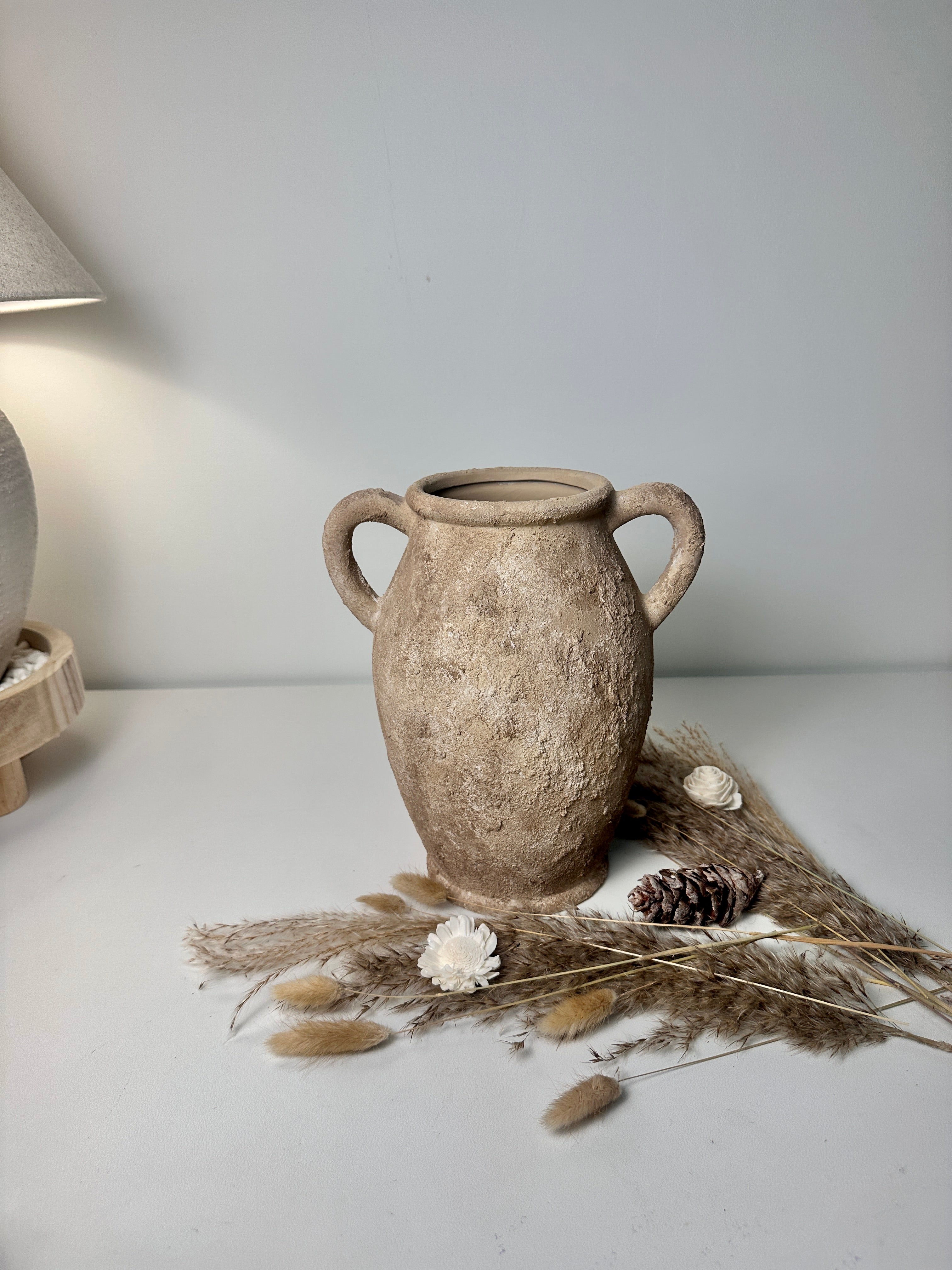 Rustic Hand-Painted Textured Amphora Vase 10" tall - Earth Brown