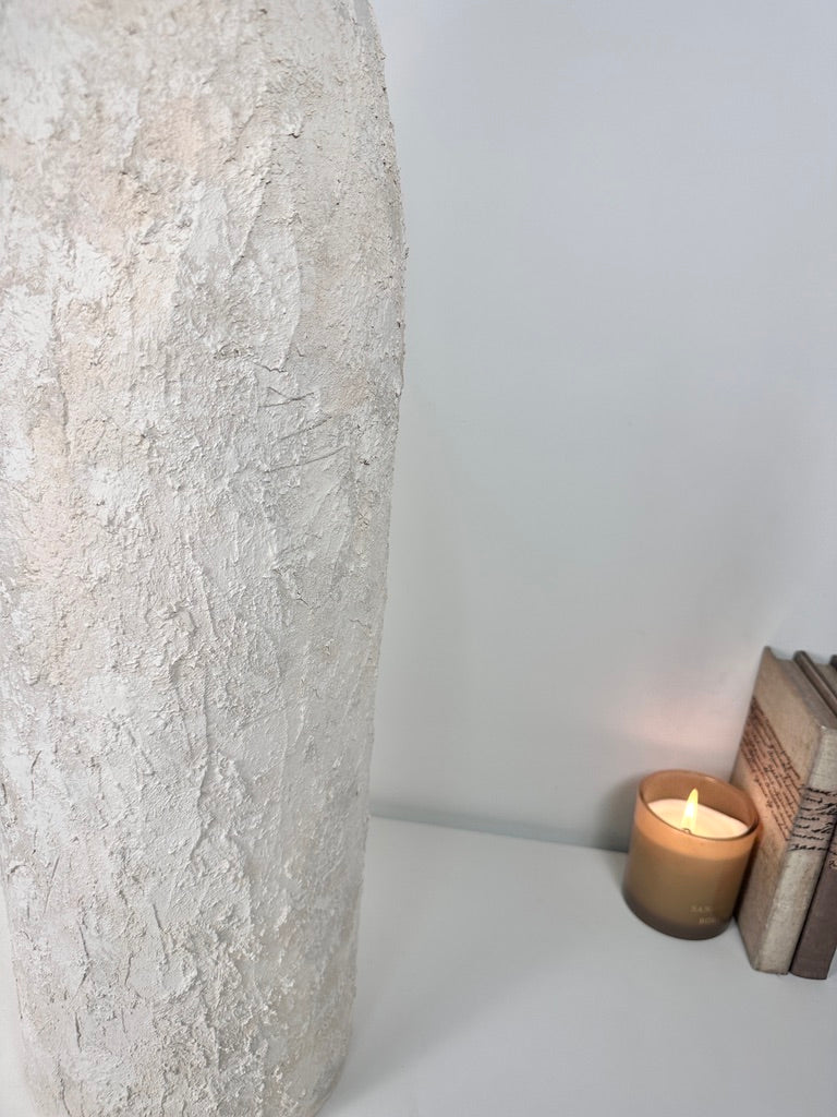 Art Piece 36" Tall Floor Vase Metal/Plaster Textured Minimalist Style - Off White Washed