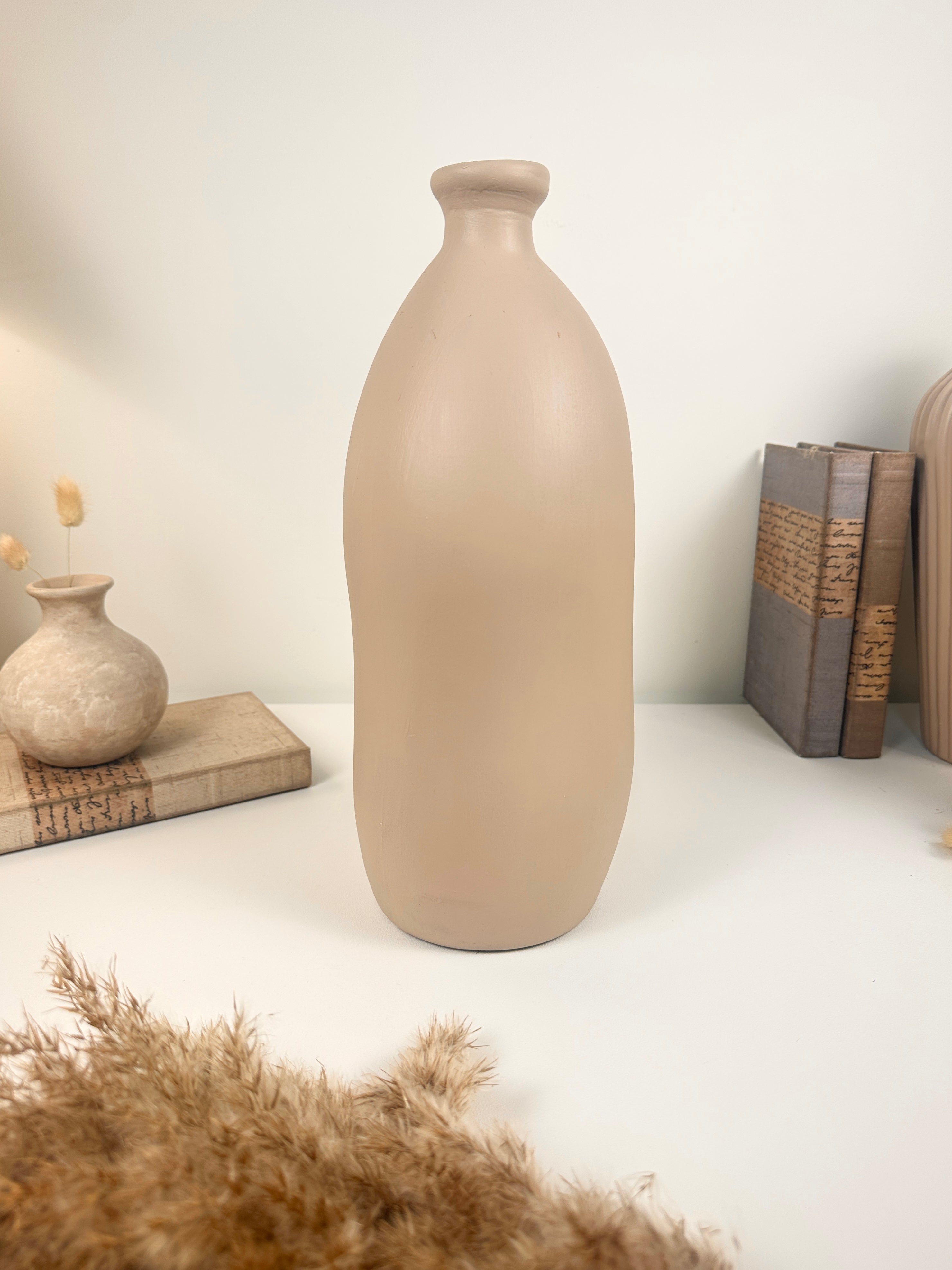 Contemporary Tan Matte 14" Vase Made in Glass