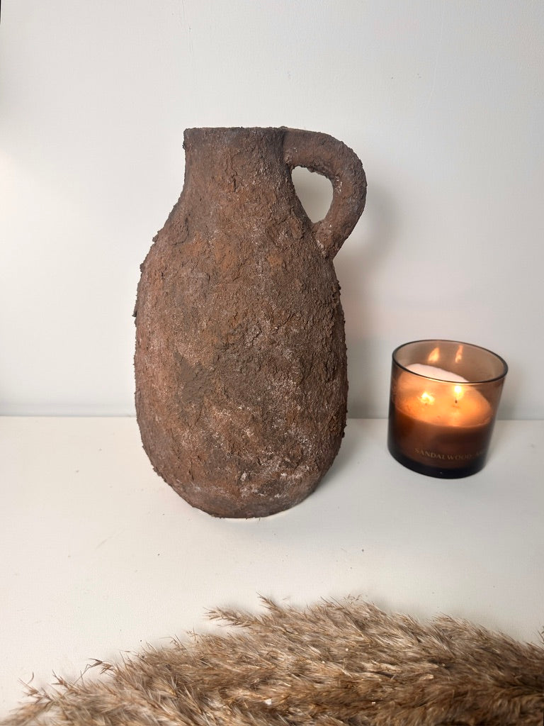 Rustic Tree Style Ceramic Vase Textured Handcrafted 12" tall - Dark Brown