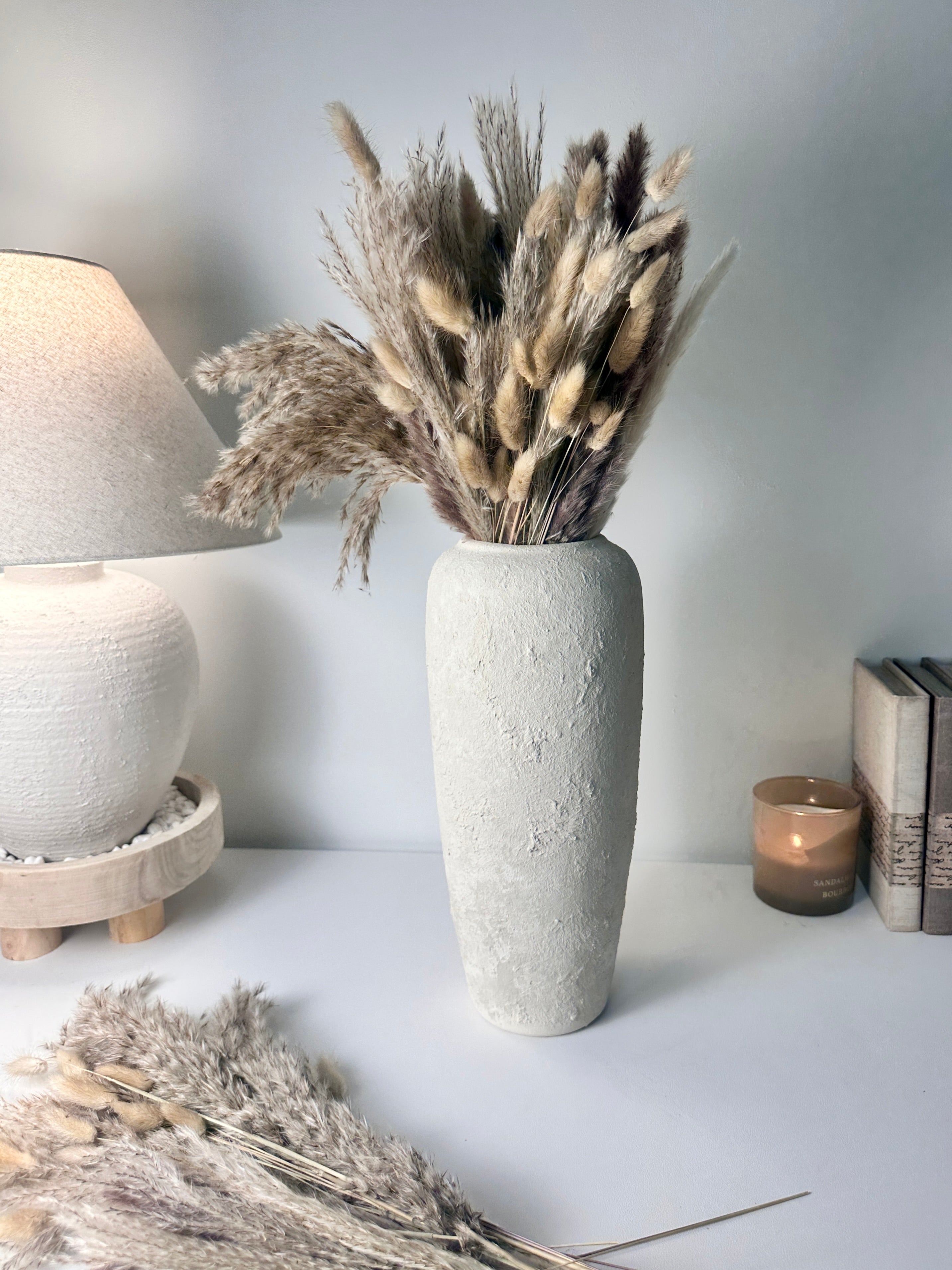 Minimalist Textured Hand-painted Ceramic Vase 14.5" tall - Off White washed