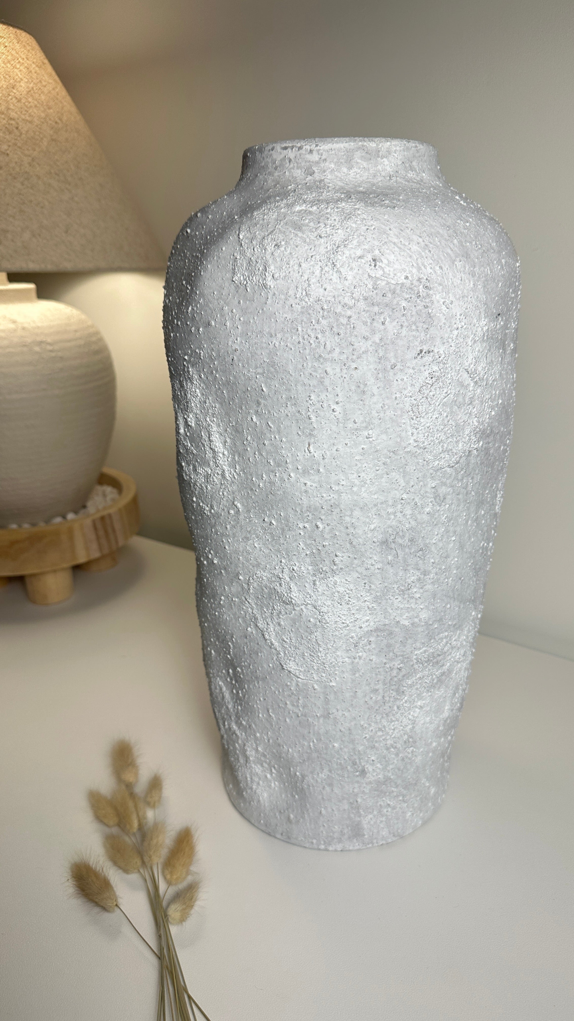 Minimalist Floor Vase or Table Vase Textured Ceramic White/Light Grey 17"Tall