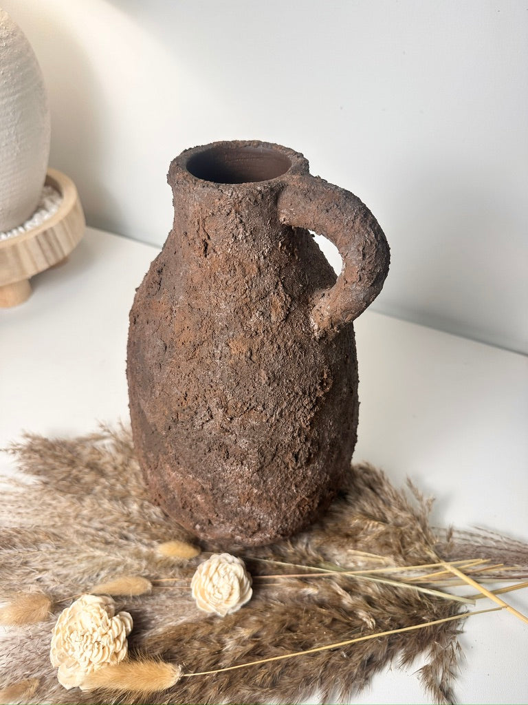 Rustic Tree Style Ceramic Vase Textured Handcrafted 12" tall - Dark Brown
