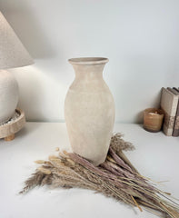 Roman Style Ceramic Vase Hand-painted  16" tall - Light Beige/Sand washed