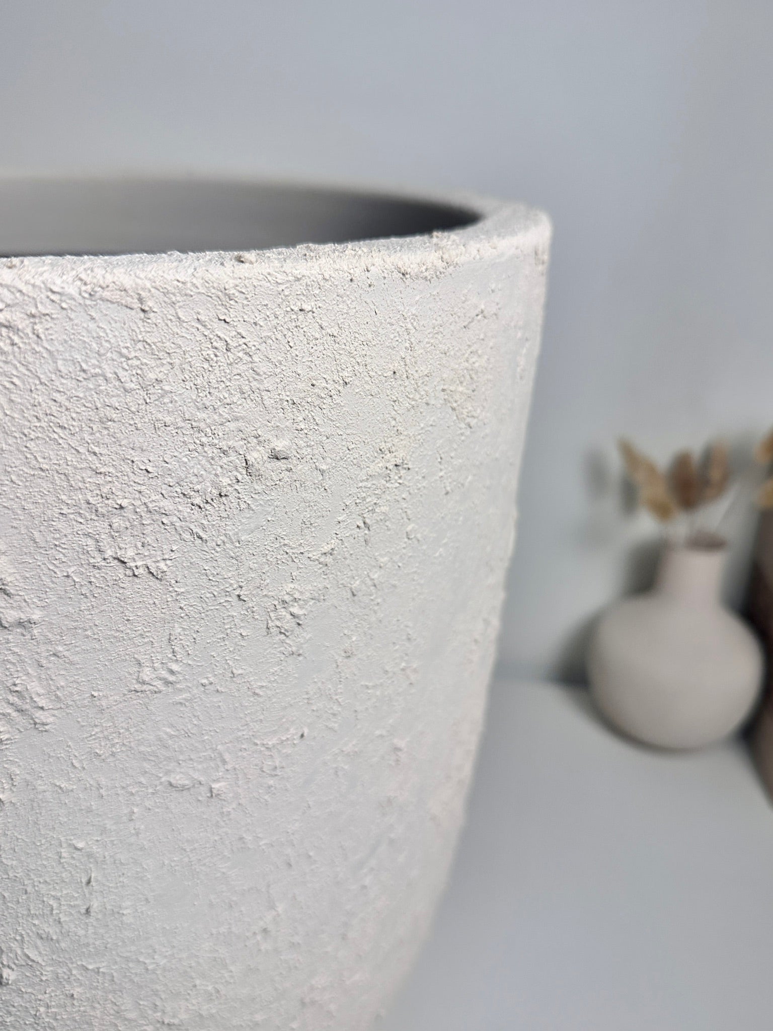 Minimalist Hand-Painted & Textured Planter Pot 14" tall with drainage hole one time creation - Cream