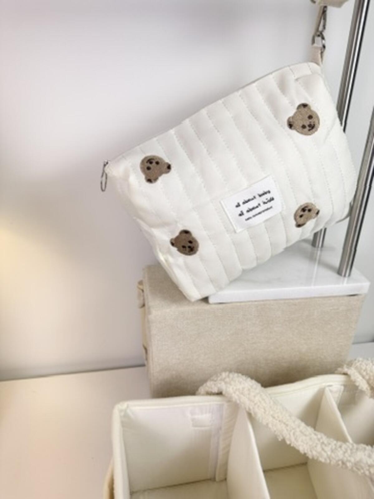 Set of 2 Pouch Bag One Handle and Caddy Diaper Bag for Baby Essentials - Cream