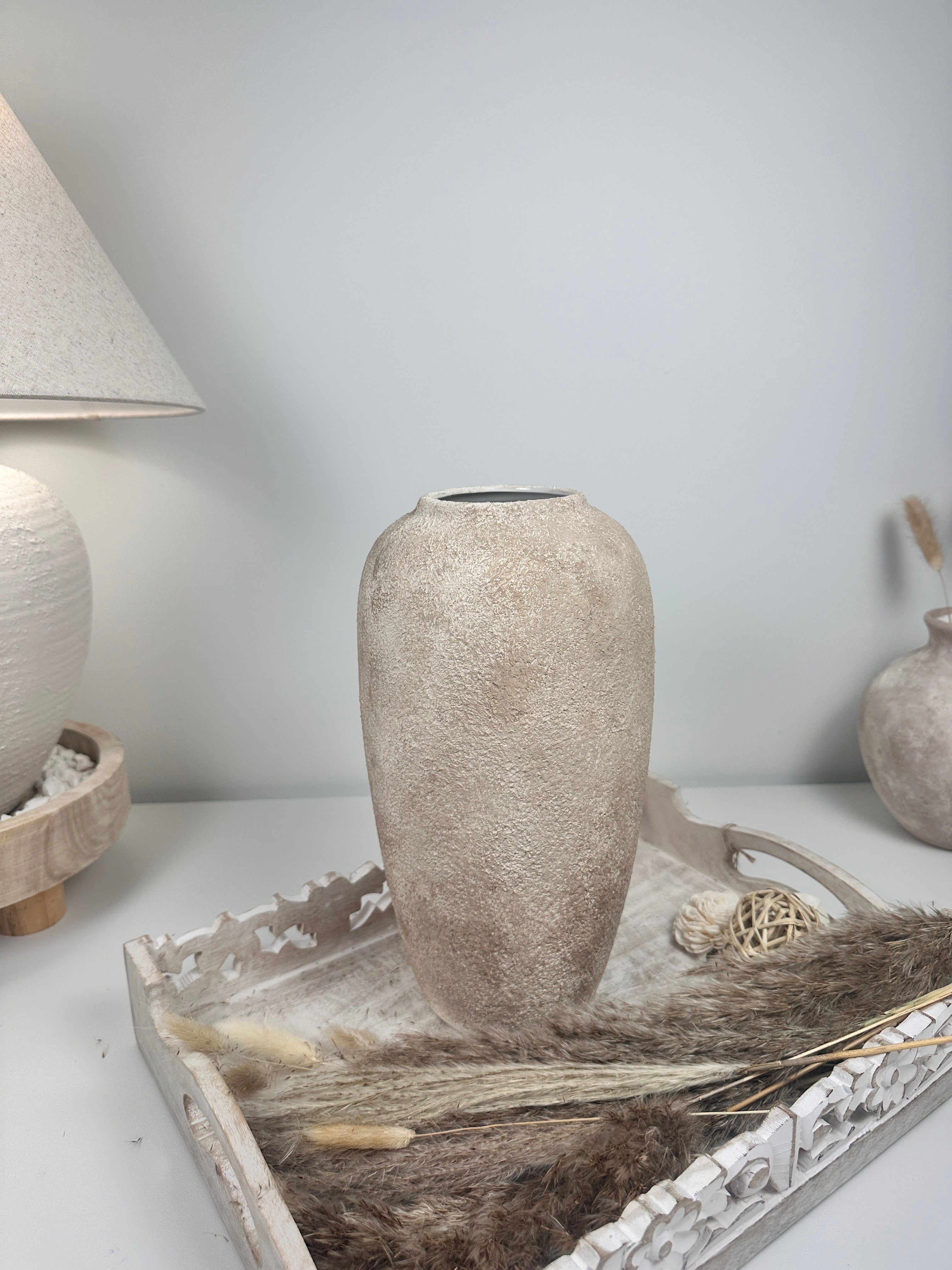 Minimalist Modern Ceramic Vase 12" tall - Hand-Painted light brown beige washed