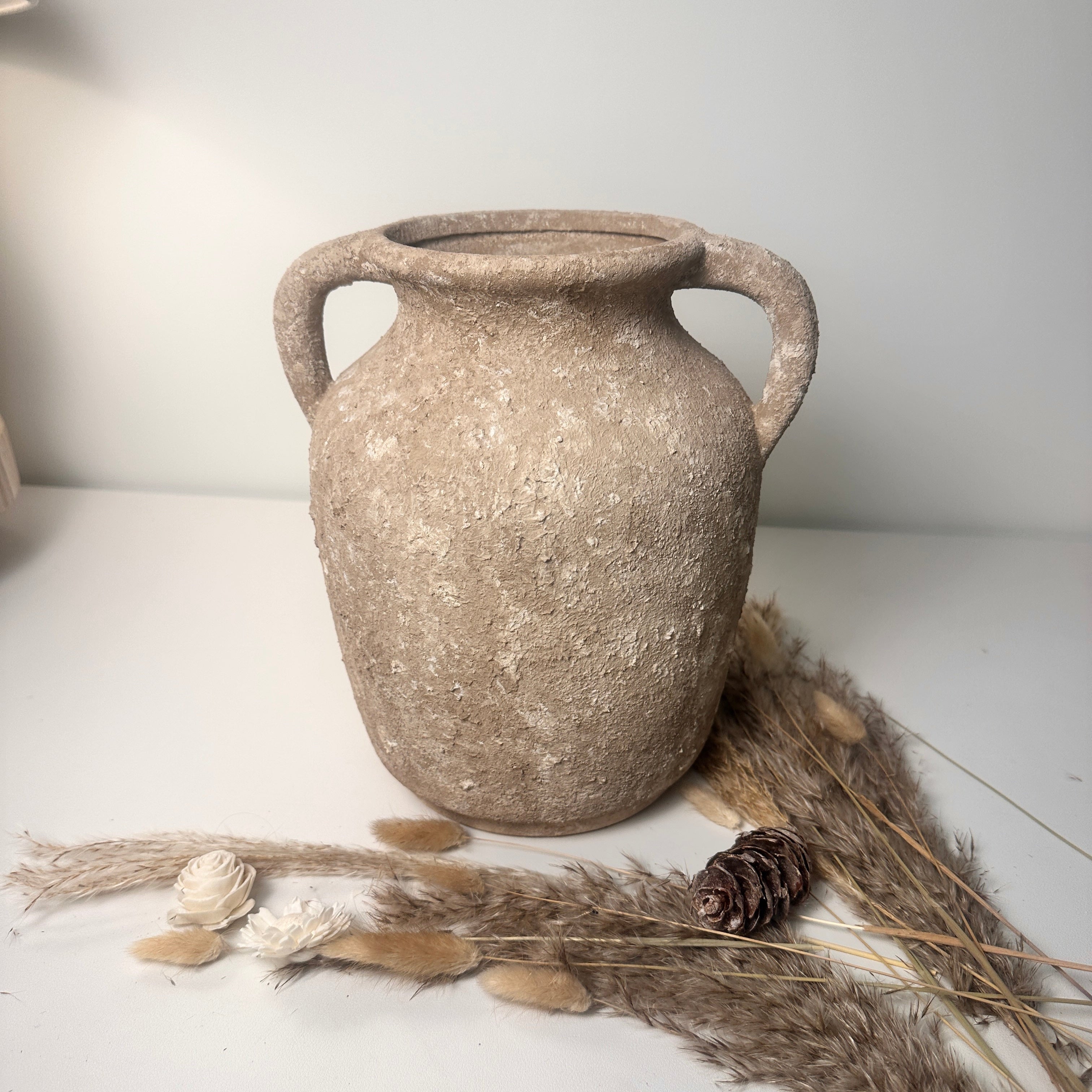 Rustic Minimalist Textured Hand-painted 10.5" tall - Brown wash
