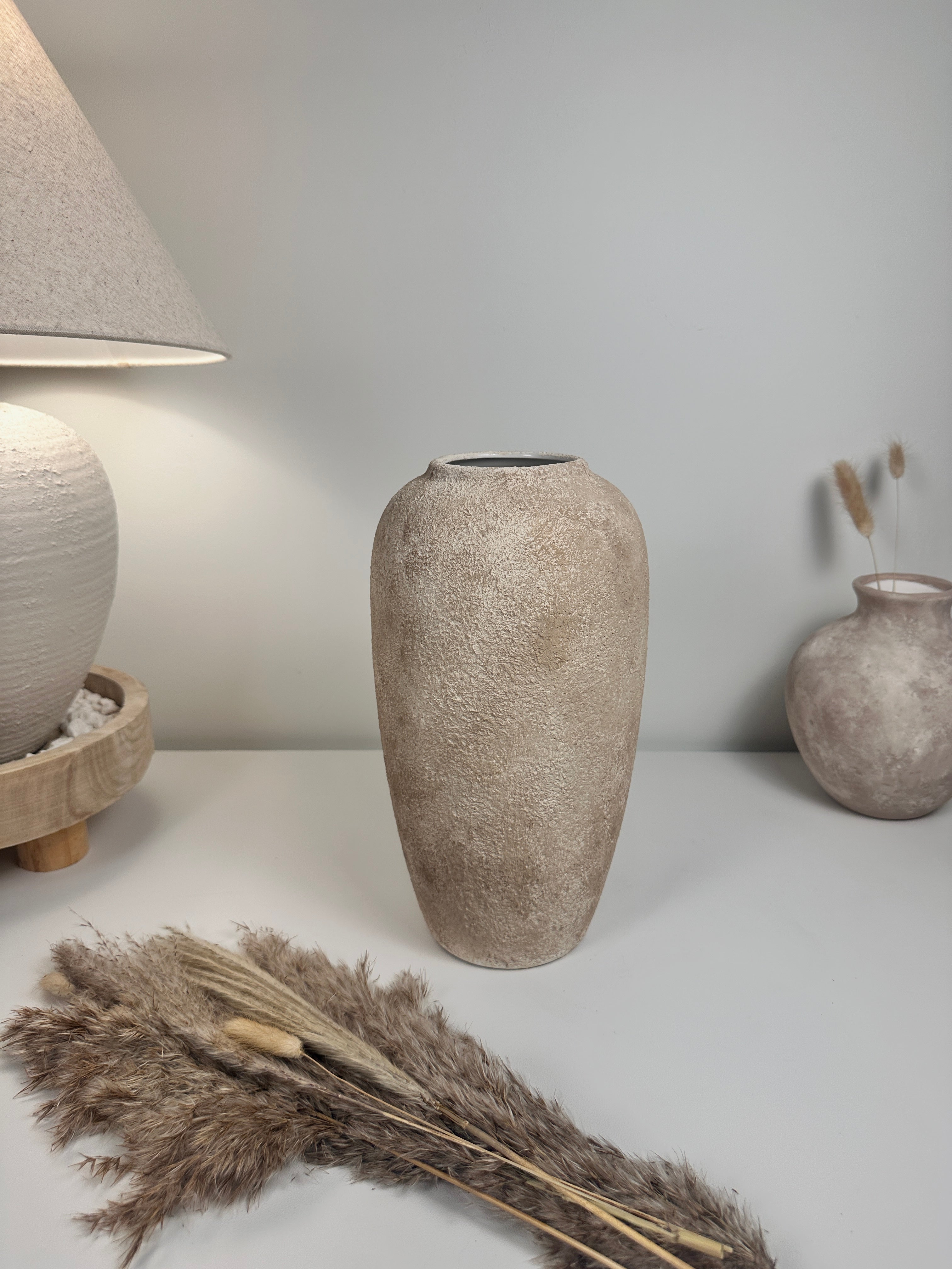 Minimalist Modern Ceramic Vase 12" tall - Hand-Painted light brown beige washed