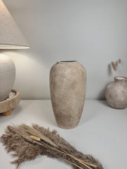 Minimalist Modern Ceramic Vase 12" tall - Hand-Painted light brown beige washed