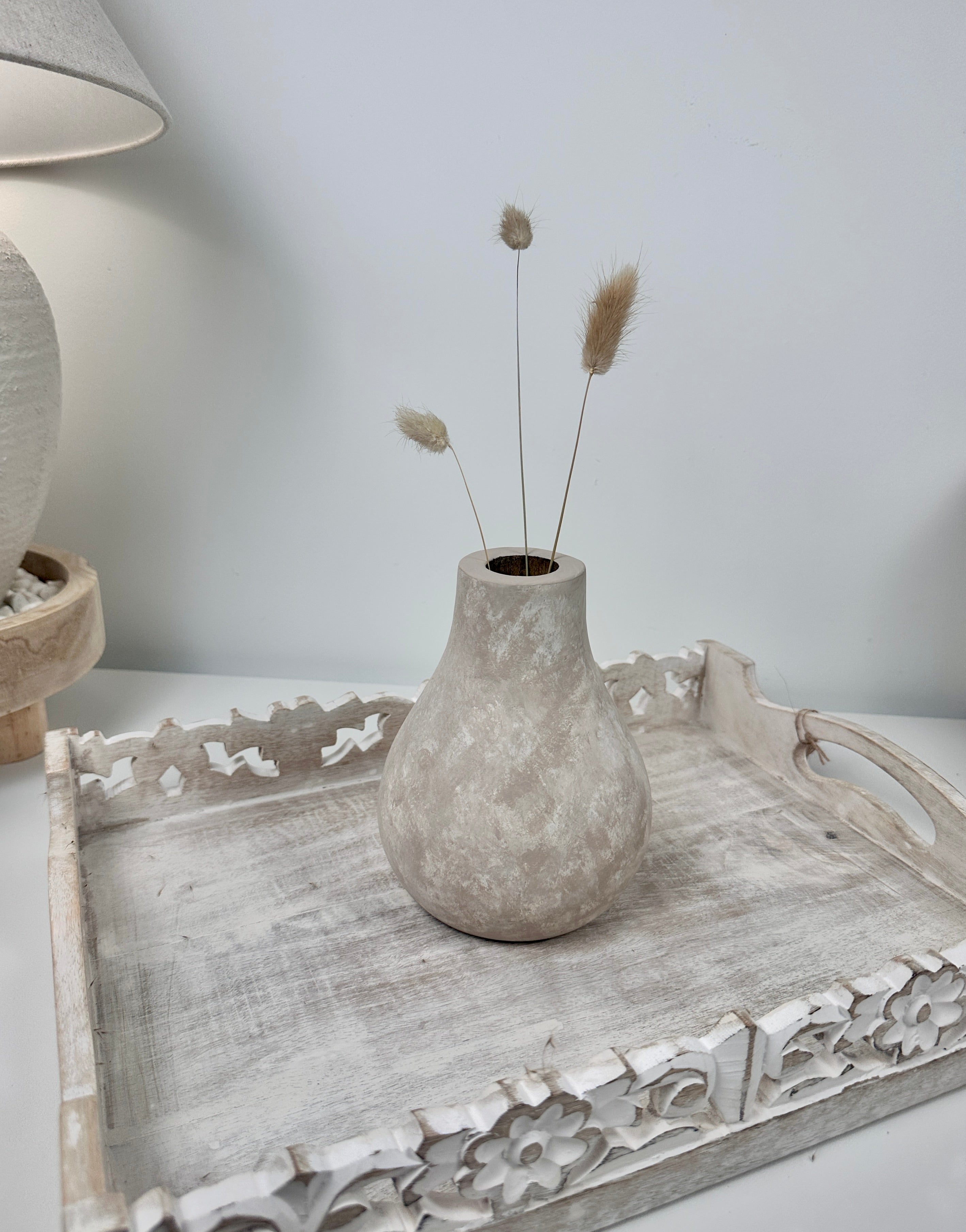 Rustic Beige Wash Wood Vase 6.5" tall