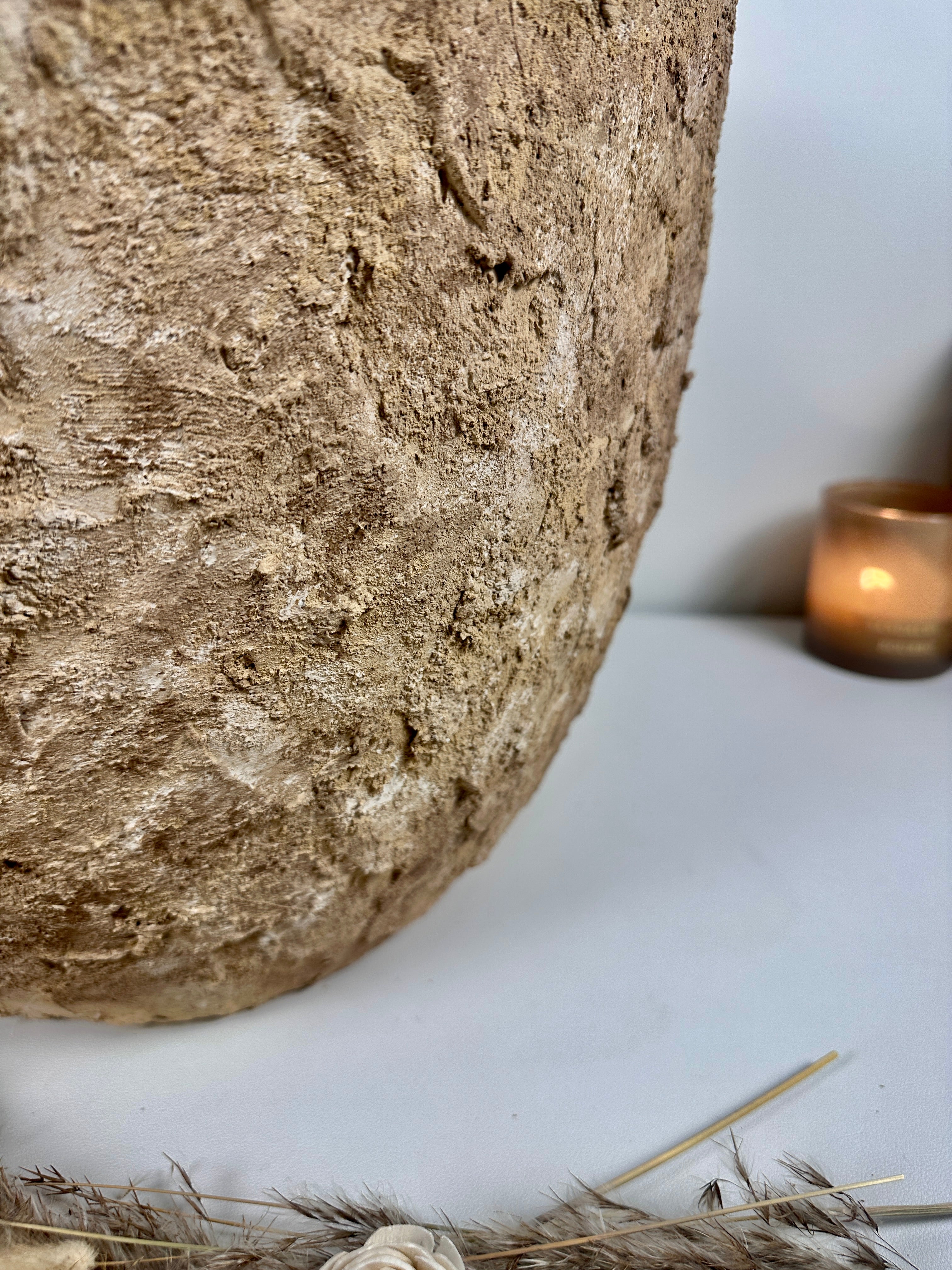 Rustic Hand-Painted & Textured Planter Pot 14" tall with drainage hole one time creation - Espresso Brown