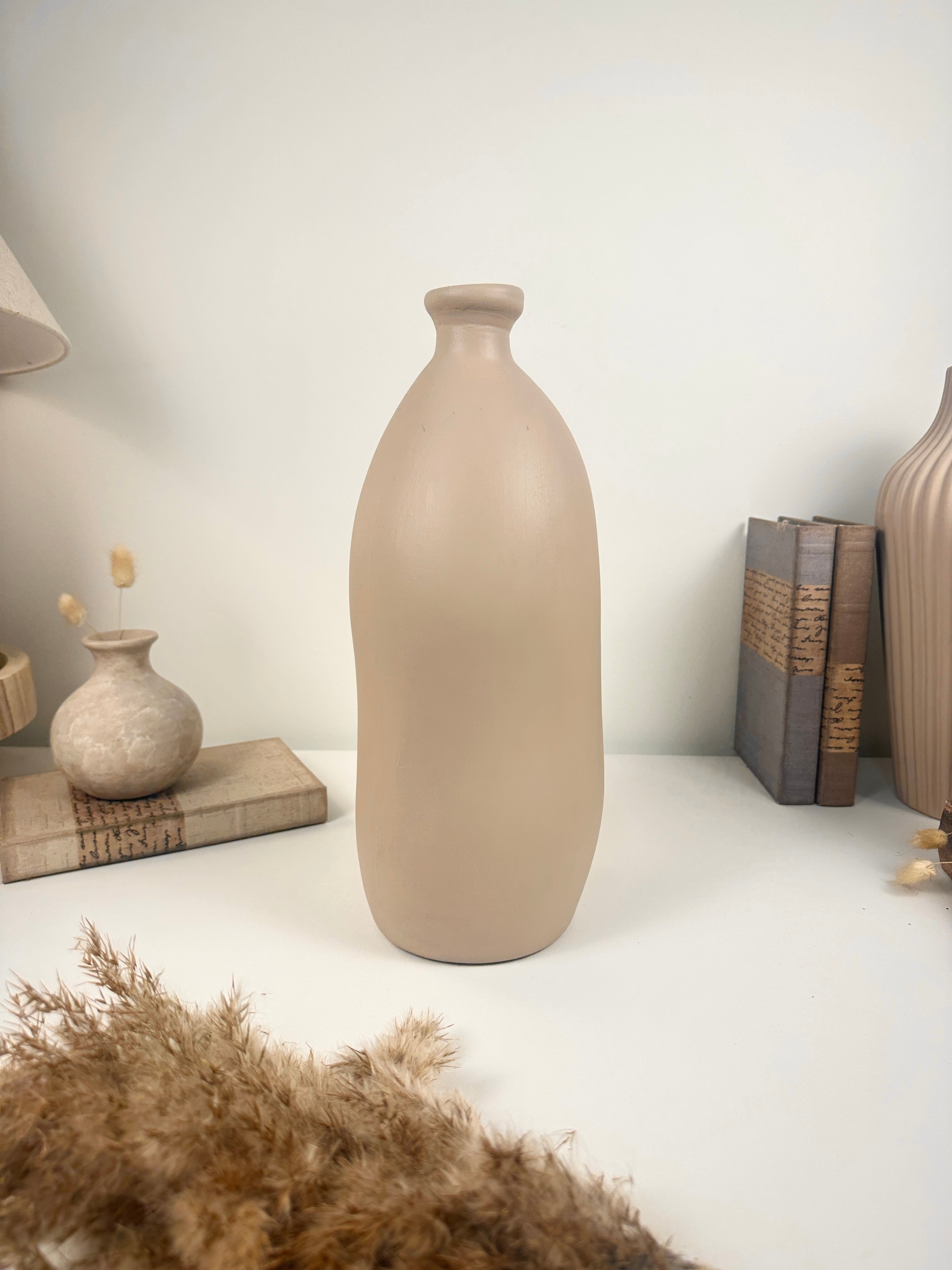 Contemporary Tan Matte 14" Vase Made in Glass