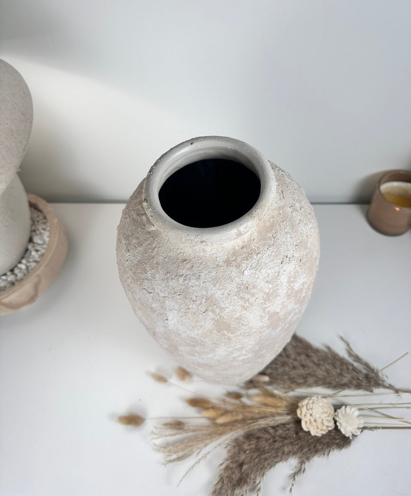 Minimalist Vase 18" tall Textured Hand-painted Ceramic  - Cream Sand wash