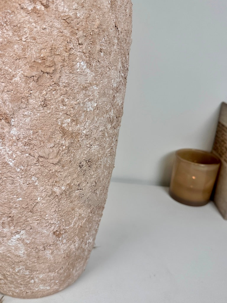 Minimalist Vase 18" tall Textured Hand-painted Ceramic  - Tan wash
