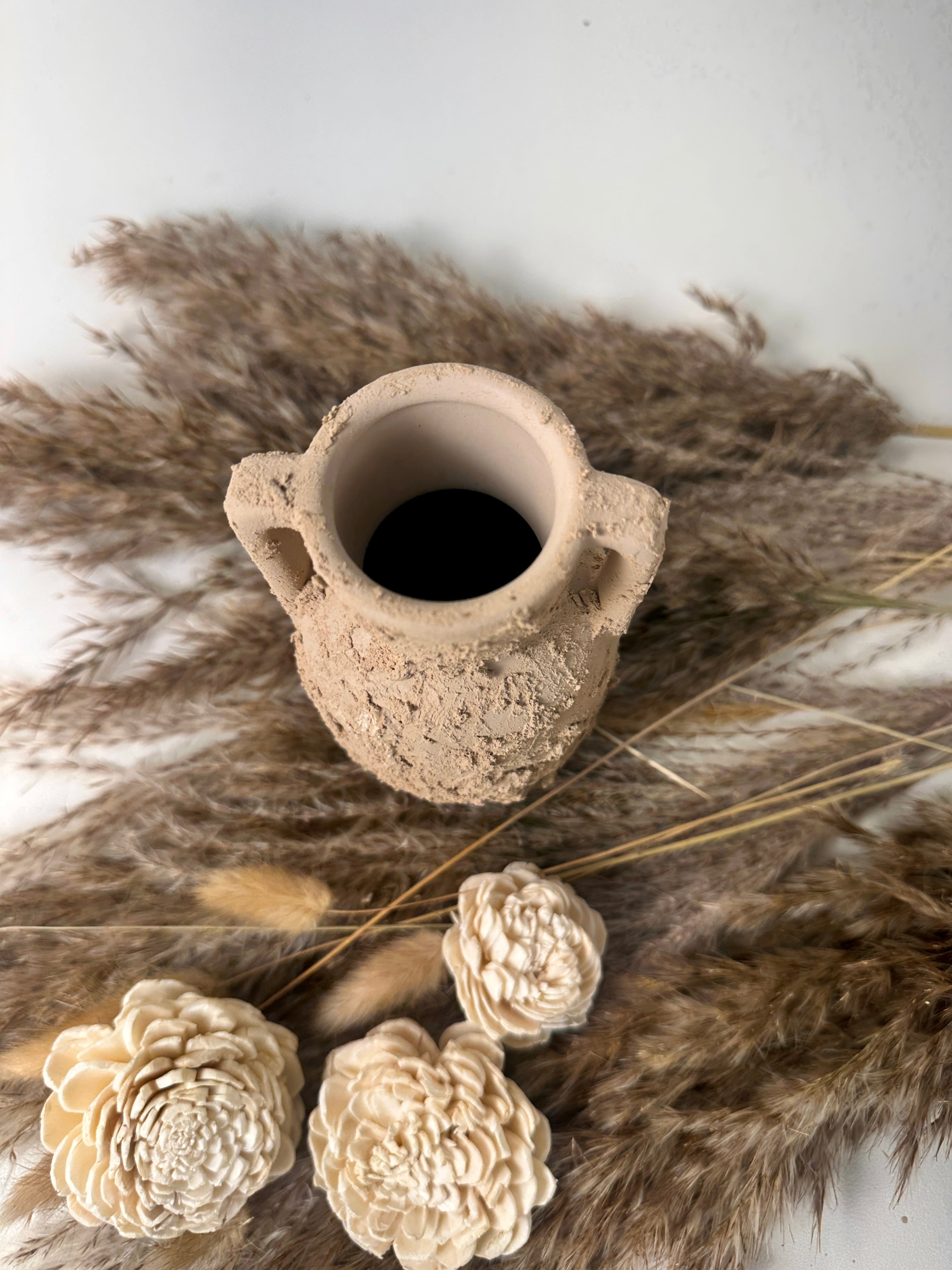 Minimalist rustic hand-painted textured small vase 5“ tall- Tan Beige