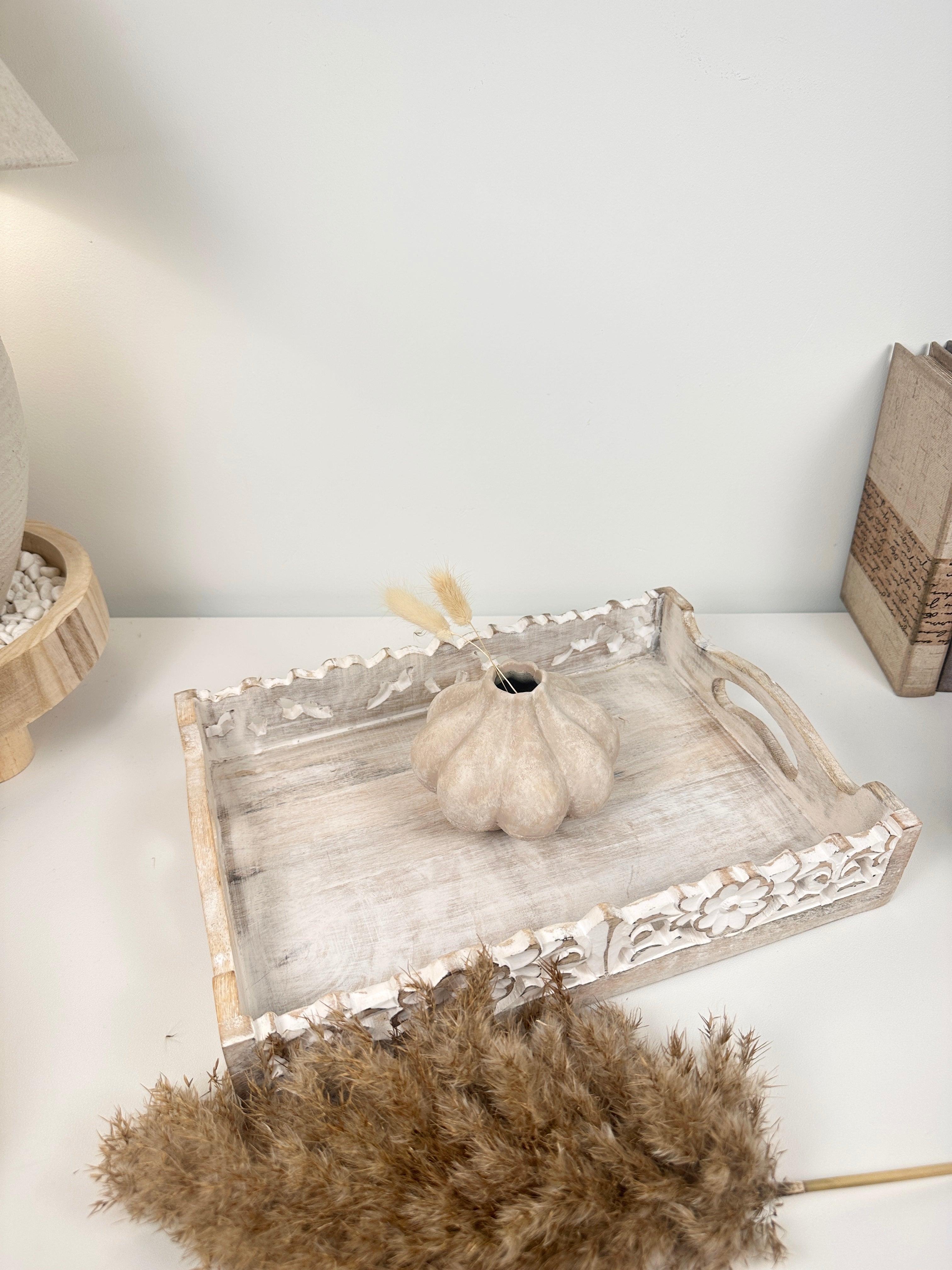 Set of 4 (3 small vases + 1 tray) - Beige and whitewashed