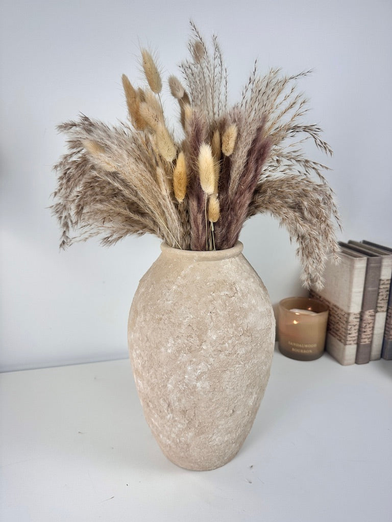 Rustic Minimalist Textured Hand-painted 11.5" tall - Beige Tan washed