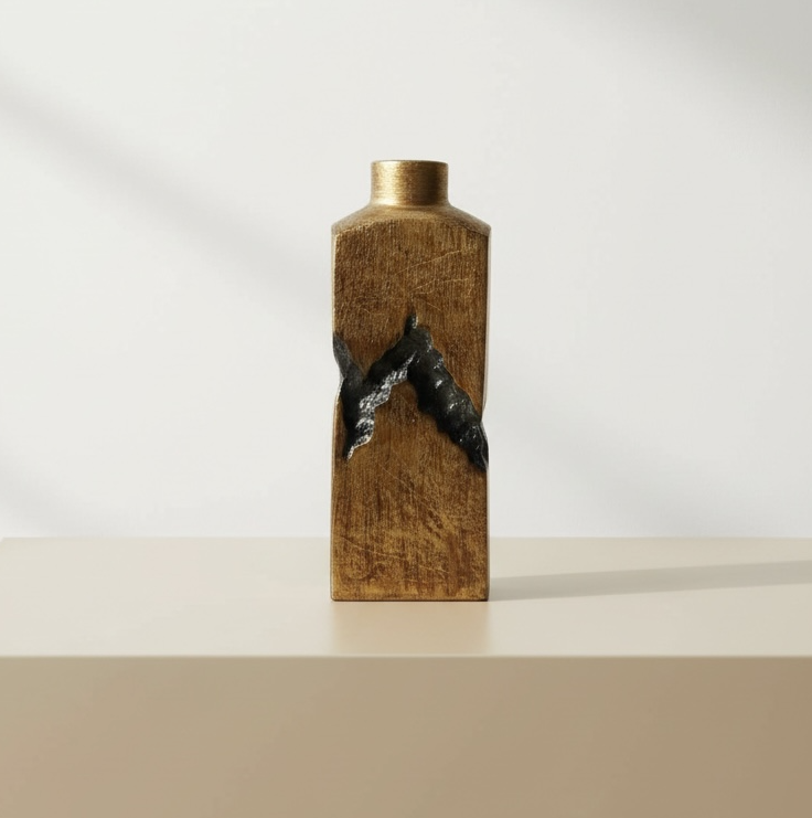 Sculptural Metal Bronze Black Tree Style Vase