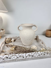 Minimalist Hand-Painted/Textured Ceramic Vase with 2 handles - 9" tall - Cream