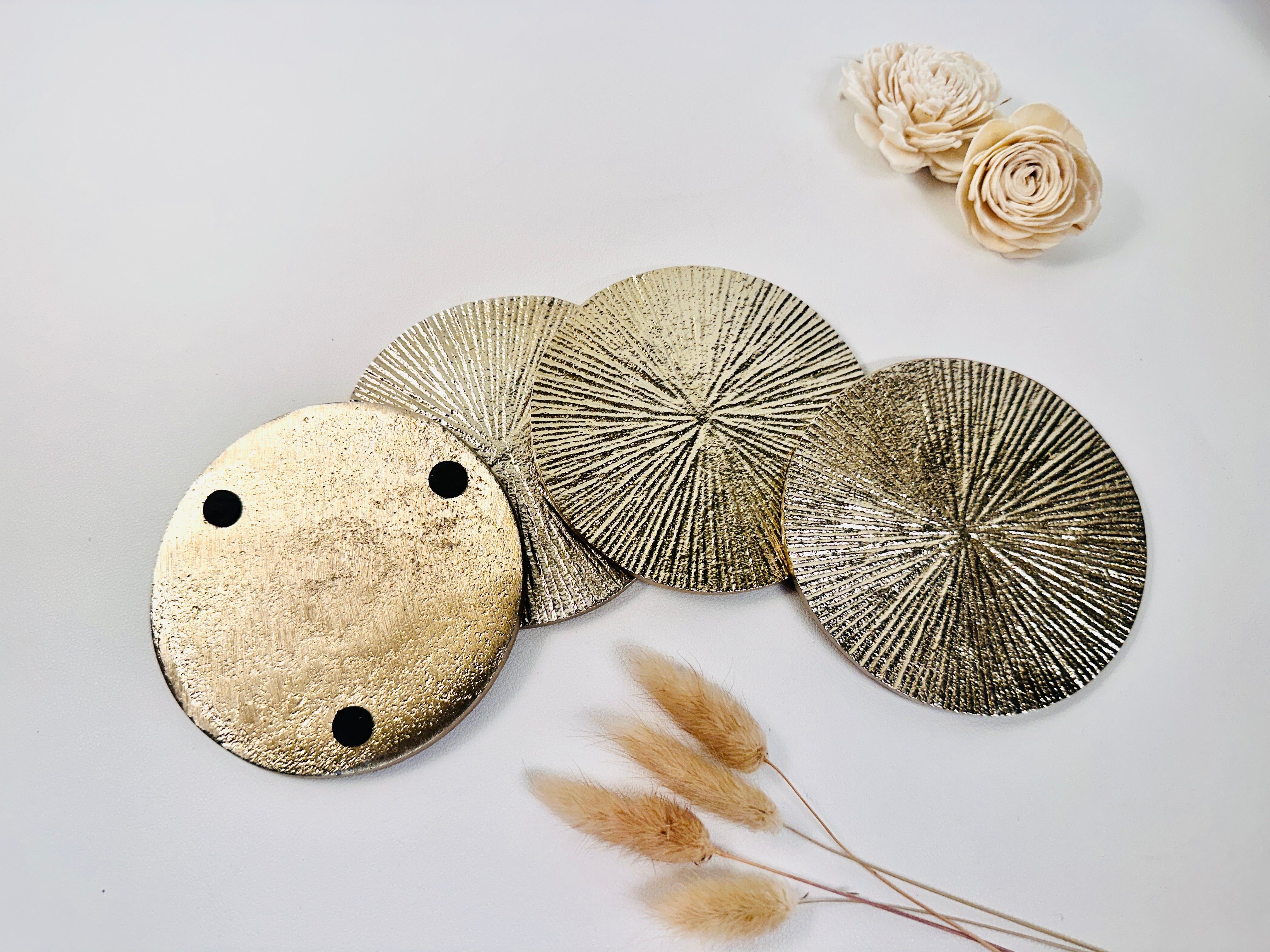 Set of 4 Round Metallic Gold Coasters