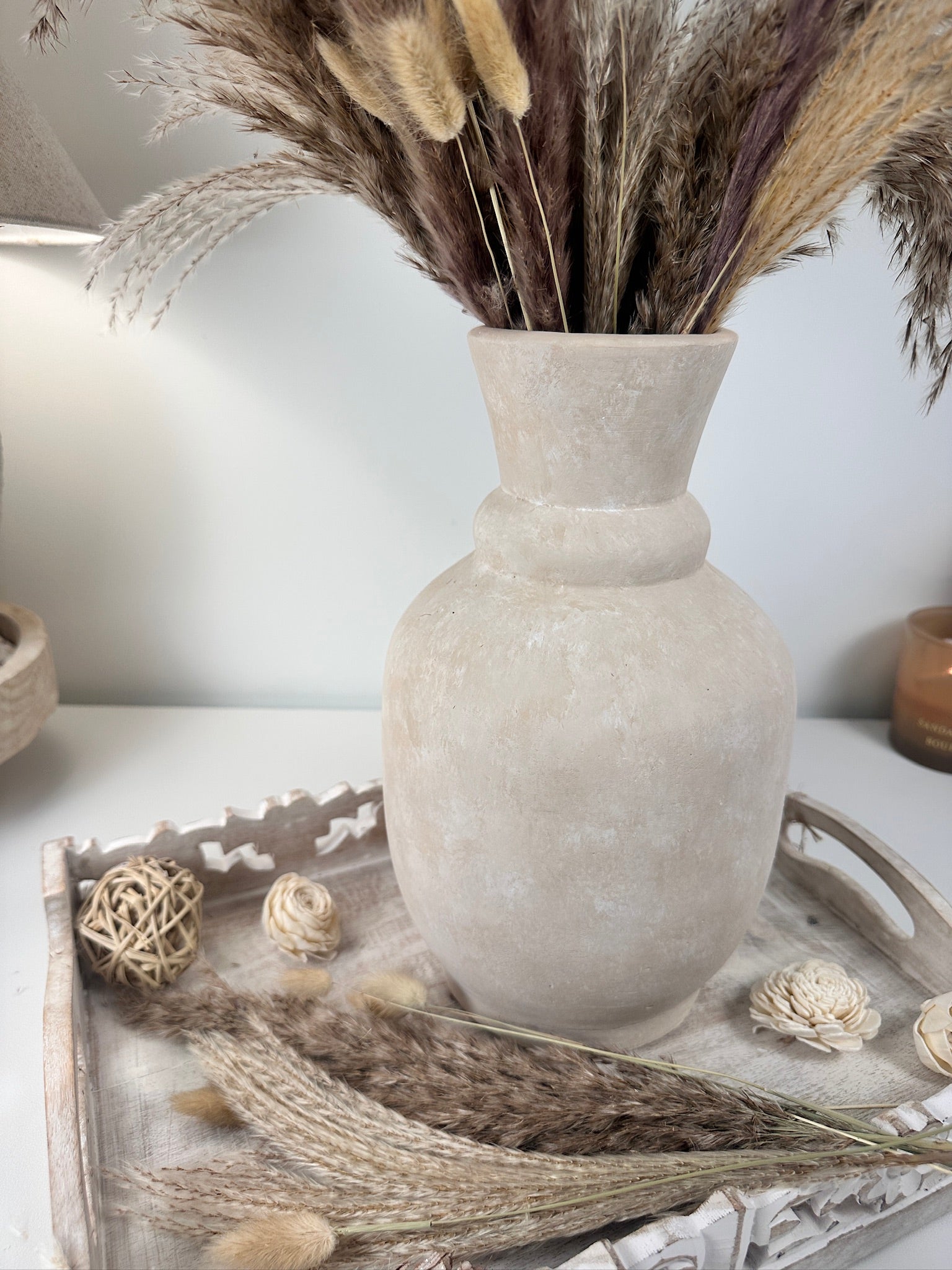 Roman Style Vase Hand-Painted 12" tall - Cream Sand washed