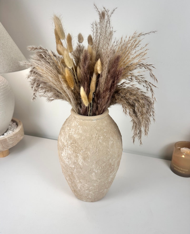 Rustic Minimalist Textured Hand-painted 11.5" tall - Beige Tan washed