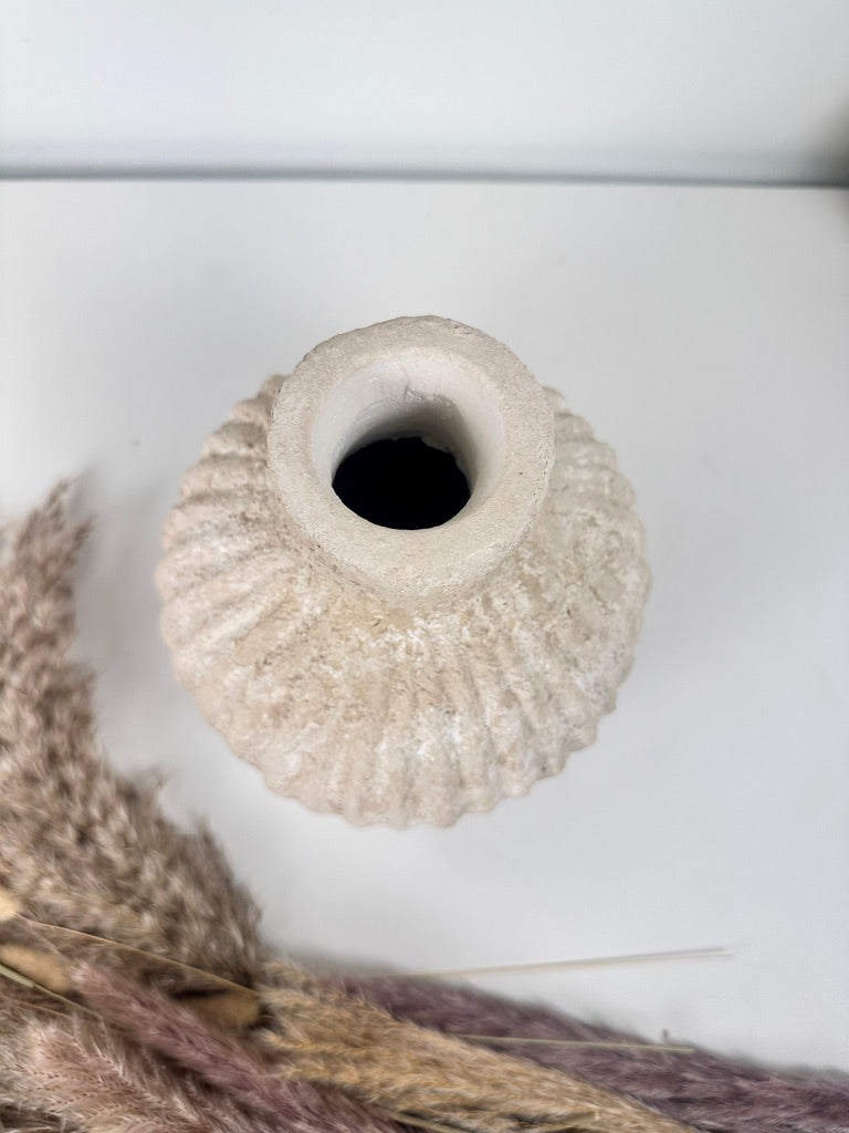 Rustic Minimalist Textured Hand-painted Ceramic Vase 8" tall - Beige Sand Washed