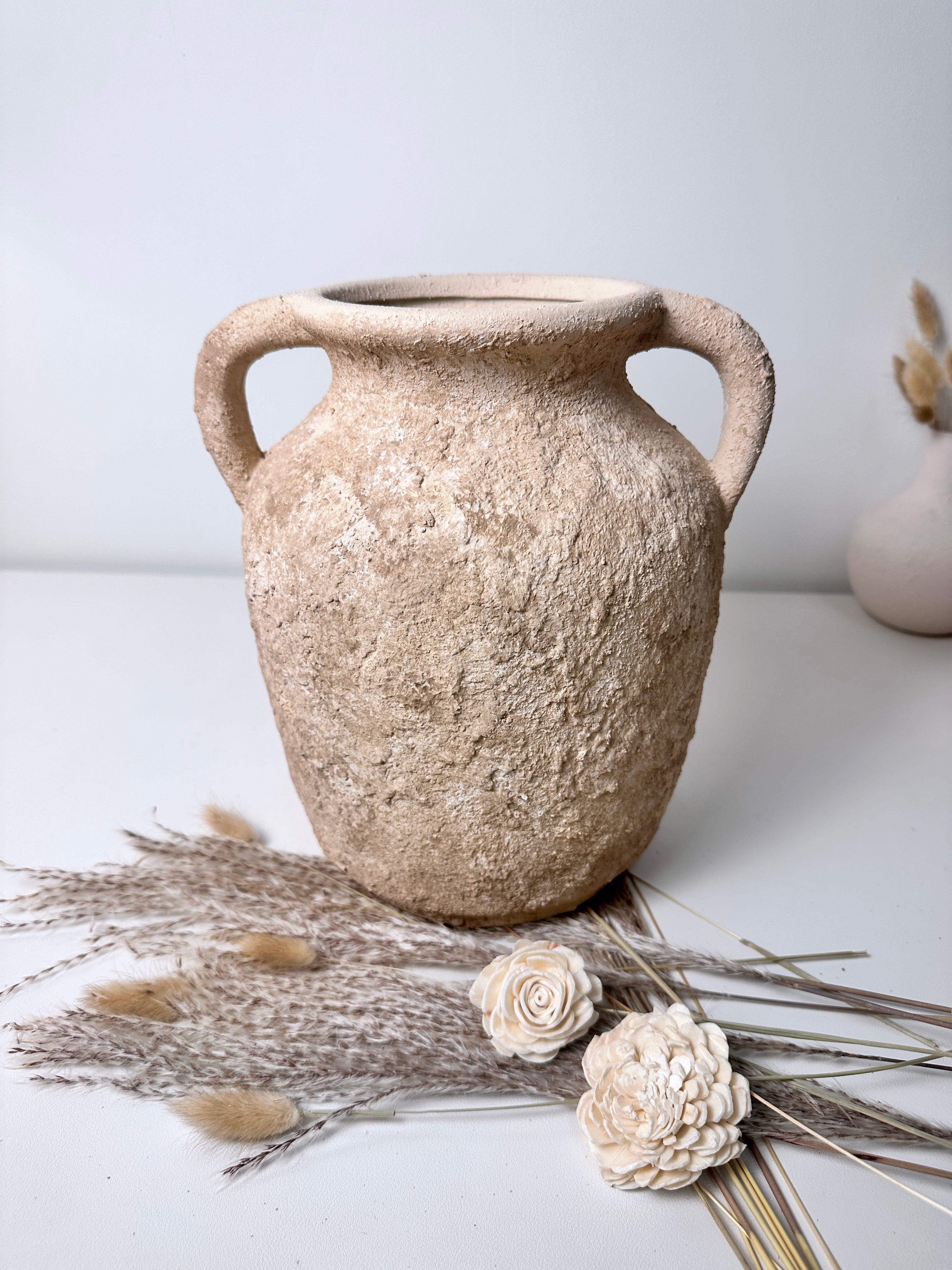 Rustic Minimalist Textured Hand-painted 10.5" tall - Light Beige wash