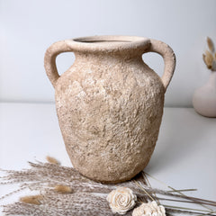 Rustic Minimalist Textured Hand-painted 10.5" tall - Light Beige wash