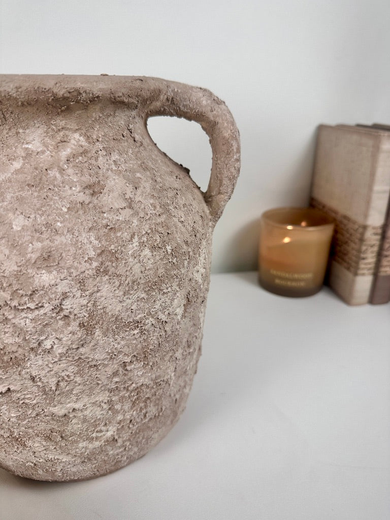 Rustic Minimalist Textured Hand-painted 10.5" tall - Beige washed