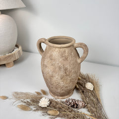 Rustic Hand-Painted Textured Amphora Vase 10" tall - Earth Brown