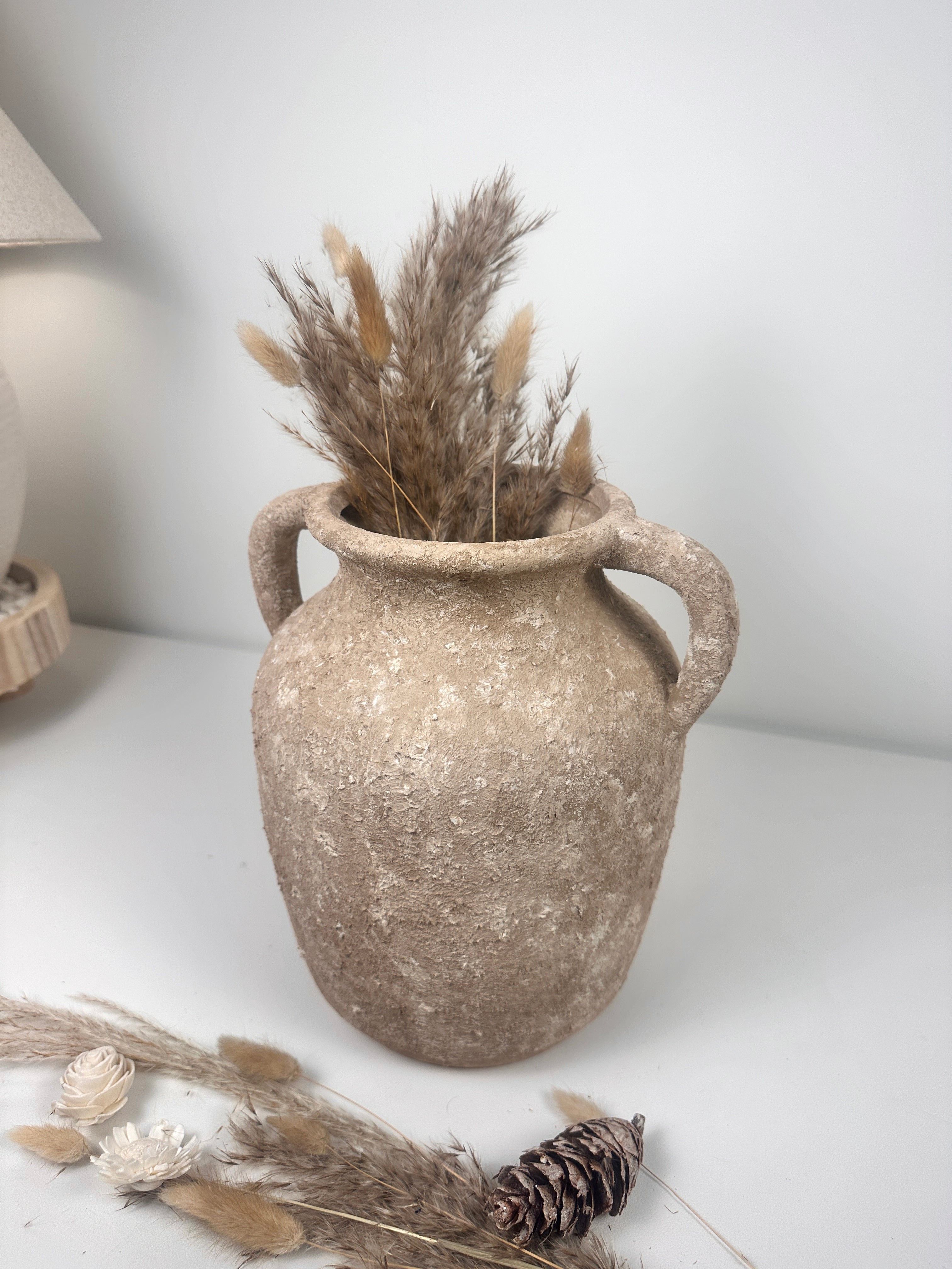 Rustic Minimalist Textured Hand-painted 10.5" tall - Brown wash