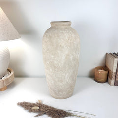 Minimalist Vase 18" tall  Hand-painted Ceramic  - Beige Sand Washed