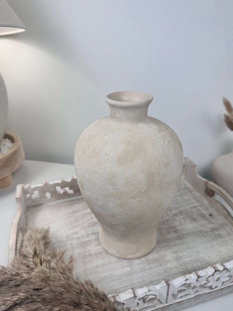 Minimalist Textured Ceramic Vase 10.5" - Cream Sand washed