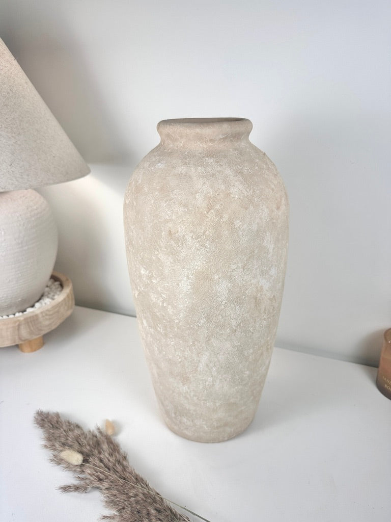 Minimalist Vase 18" tall  Hand-painted Ceramic  - Beige Sand Washed