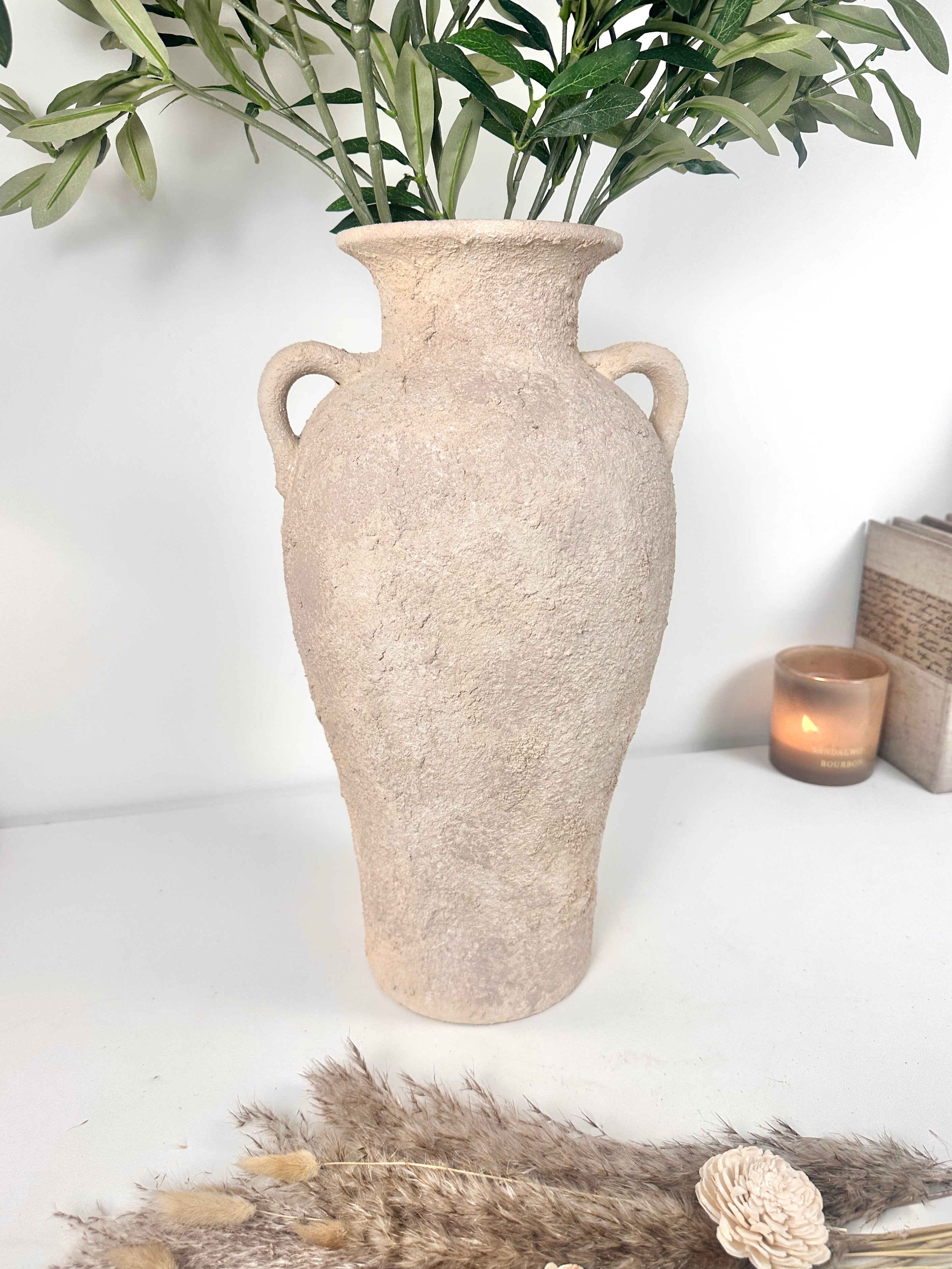 Hand-painted Amphora Vase Ceramic 18"" tall - Cream Sand wash
