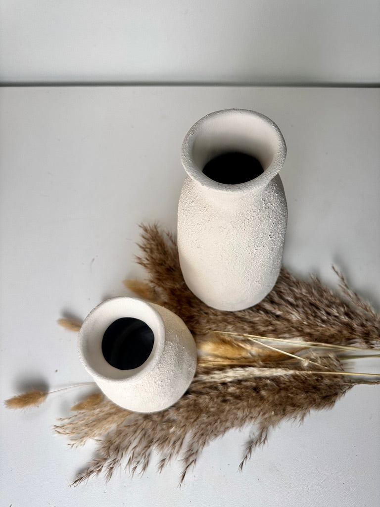 Set of 2 Vases minimalist hand-painted textured - cream